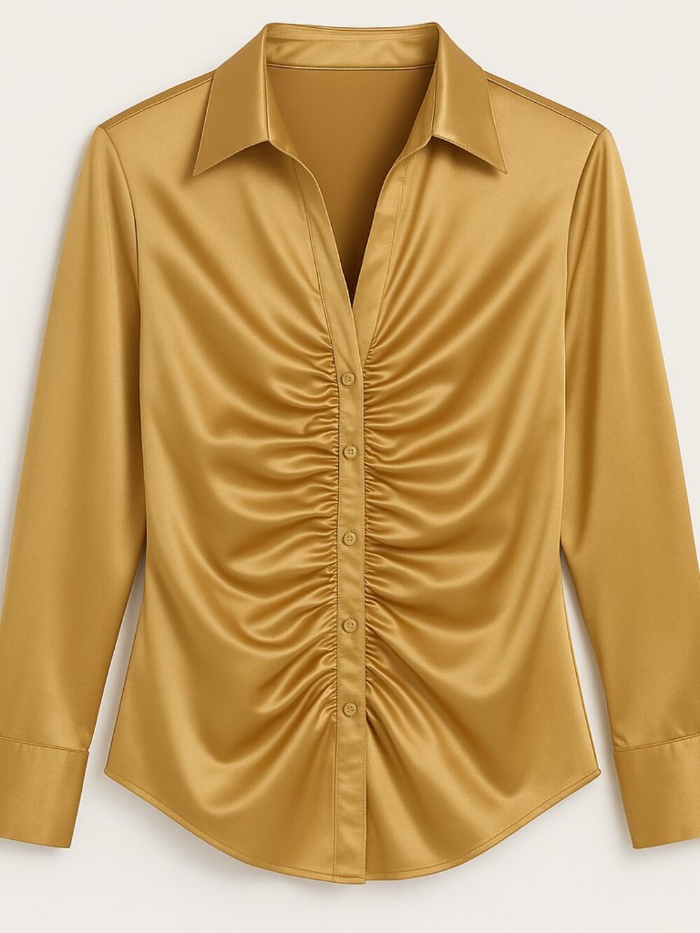 NWT Gold Satin Shirred Button Front Blouse Plus Size Glam Top